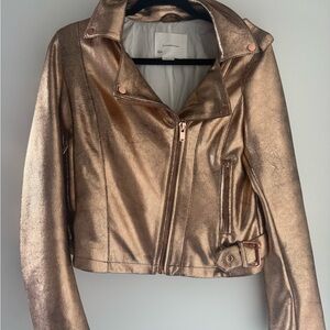Anthropologie Metallic Bronze Leather Jacket